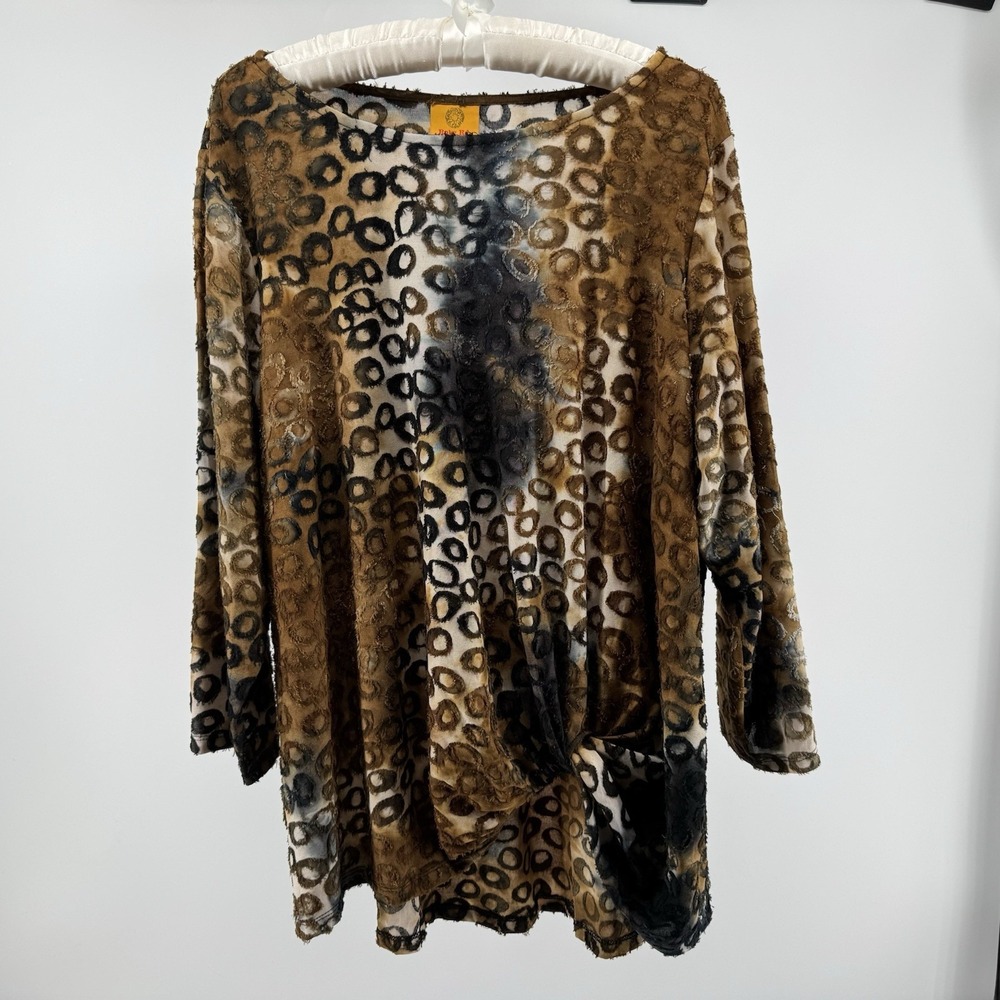 Ruby Rd 2X Animal Print Burnout Tunic Top Boho Stretch Plus Sheer Chic Resort - Picture 2 of 8